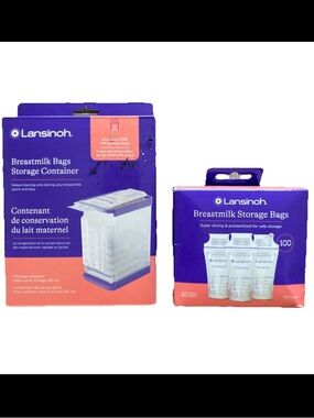 New Lansinoh Breastmilk Storage Container (60 Oz) BPA Free w Storage Bags 100 Ct